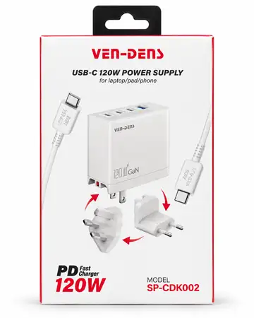 Ven-Dens 120W 4-Port Full Charger with C-C Cable- White SP-CDK002