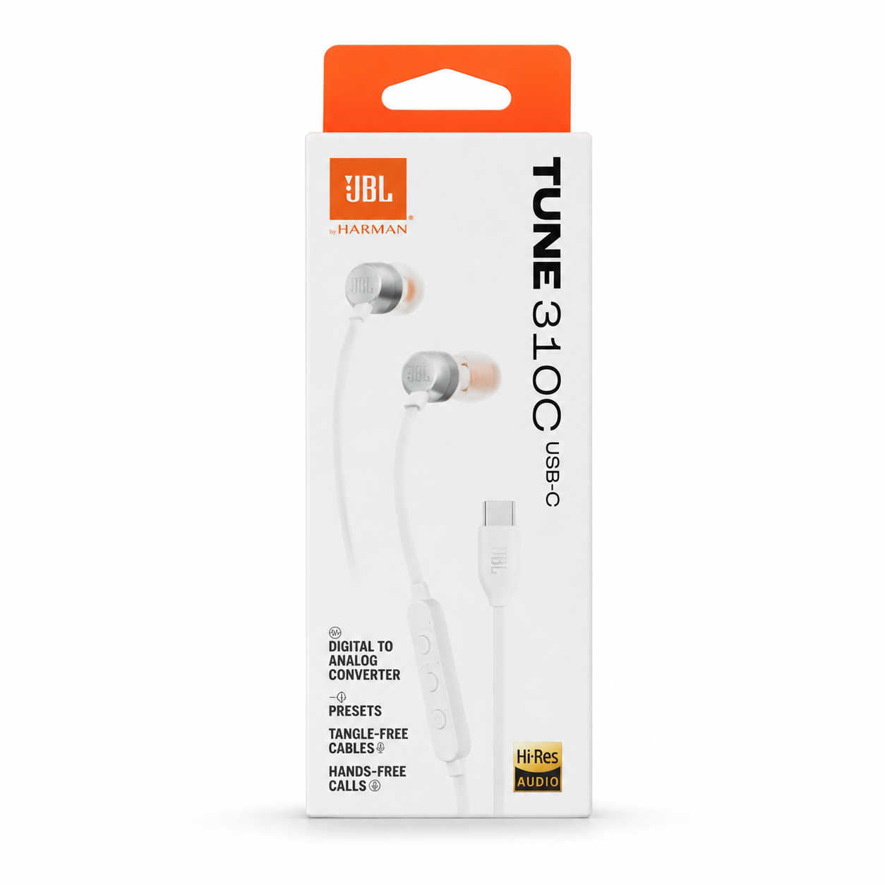 JBL TUNE 310C Hi-Res Type-C Wired In-Ear Headphones with Mic and Comfortable Ear Cushions,white