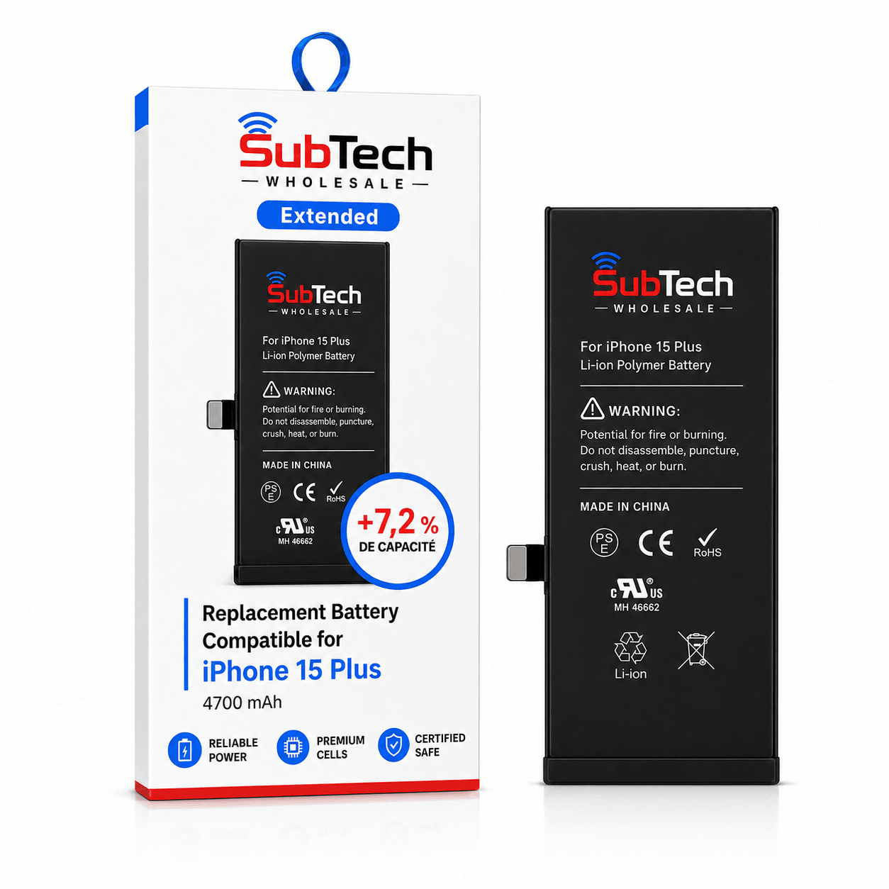 SubTech Extended Battery for iPhone 15 Plus – 4700 mAh (+7.2%)