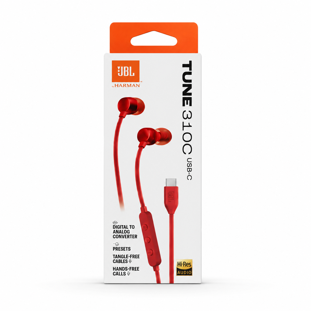 JBL TUNE 310C Hi-Res Type-C Wired In-Ear Headphones with Mic and Comfortable Ear Cushions,red