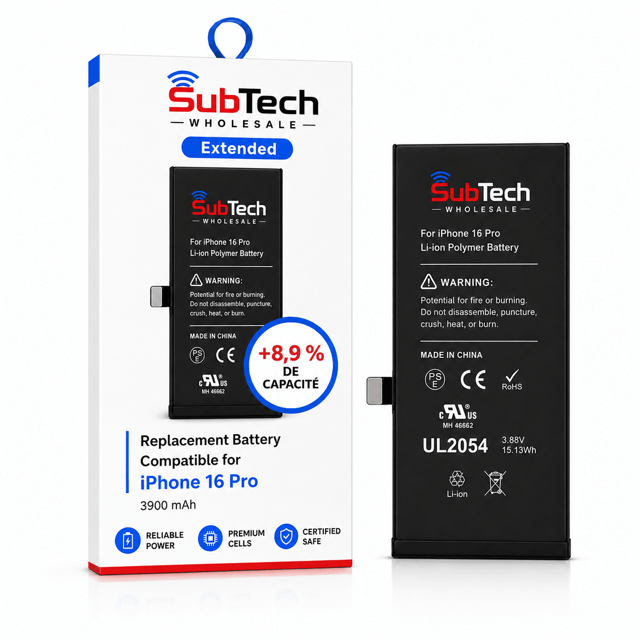 SubTech Extended Battery for iPhone 16 Pro – 3900 mAh (+8.9%)