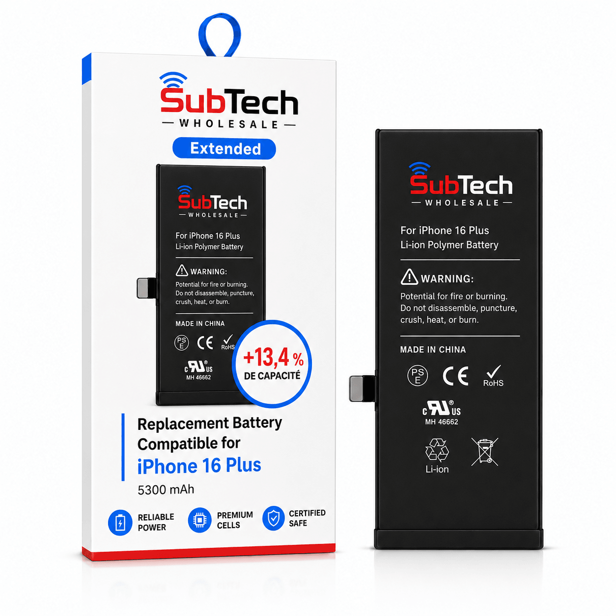 Batterie SubTech Extended pour iPhone 16 Plus – 5300 mAh (+13,4 %)