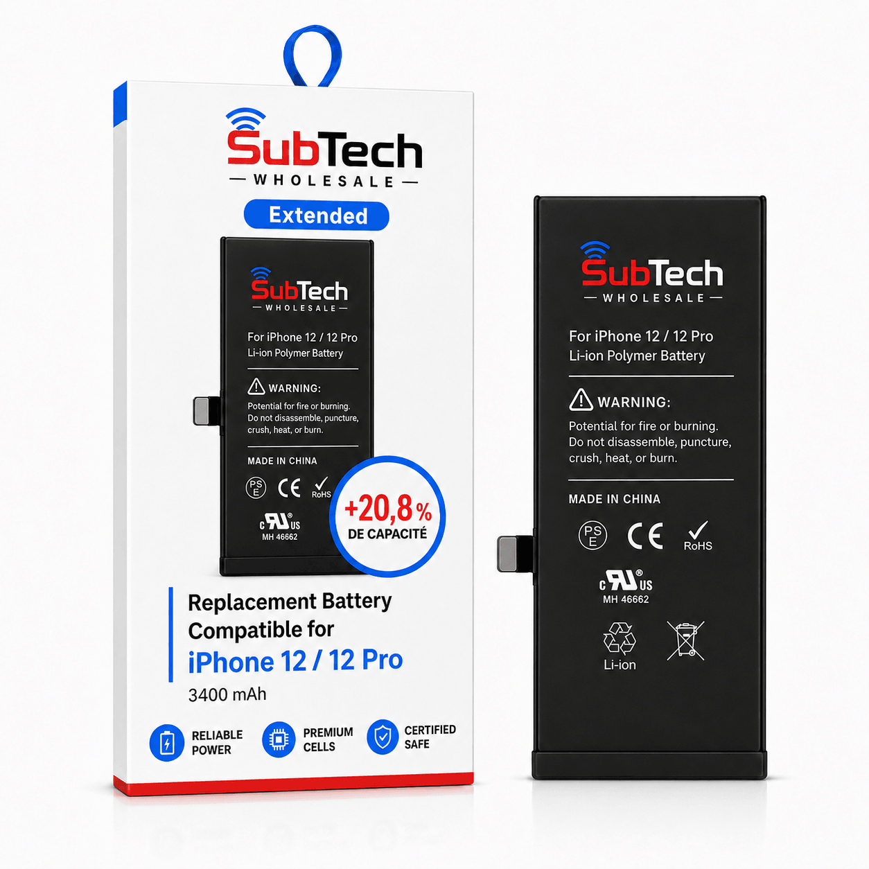 SubTech Extended Battery for iPhone 12 / 12 Pro – 3400 mAh (+20.8%)