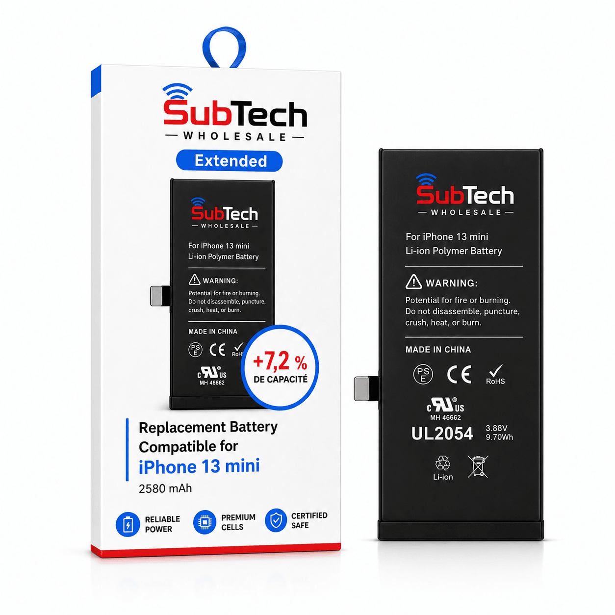 SubTech Extended Battery for iPhone 13 mini – 2580 mAh (+7.2%)