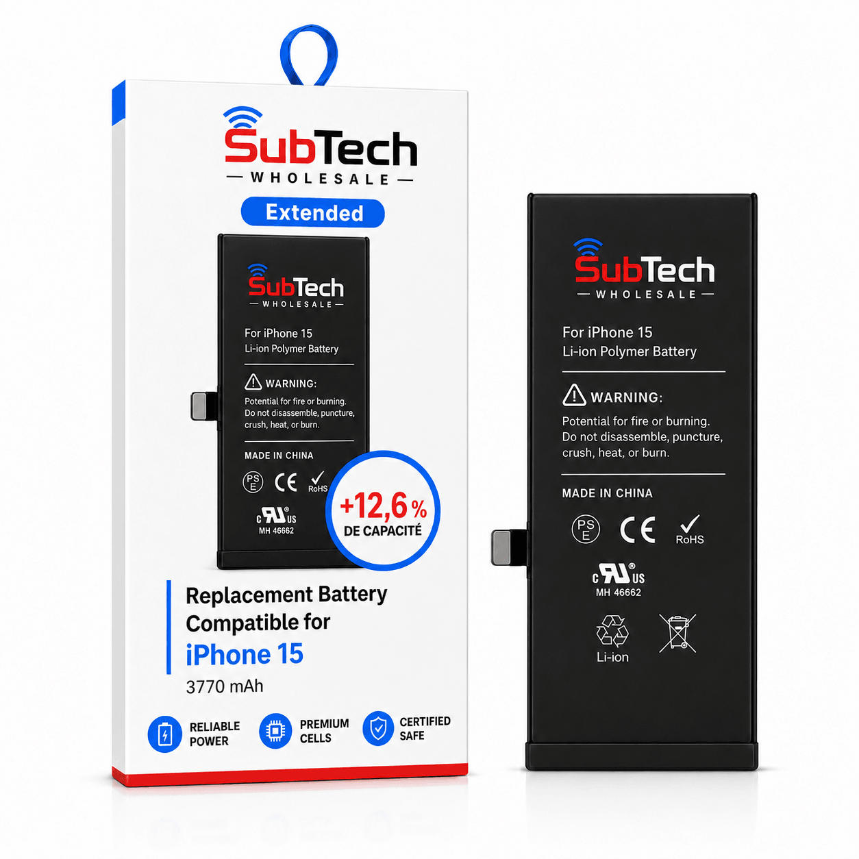 SubTech Extended Battery for iPhone 15 – 3770 mAh (+12.6%)
