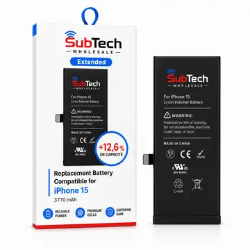 SubTech Extended Battery for iPhone 15 – 3770 mAh (+12.6%)