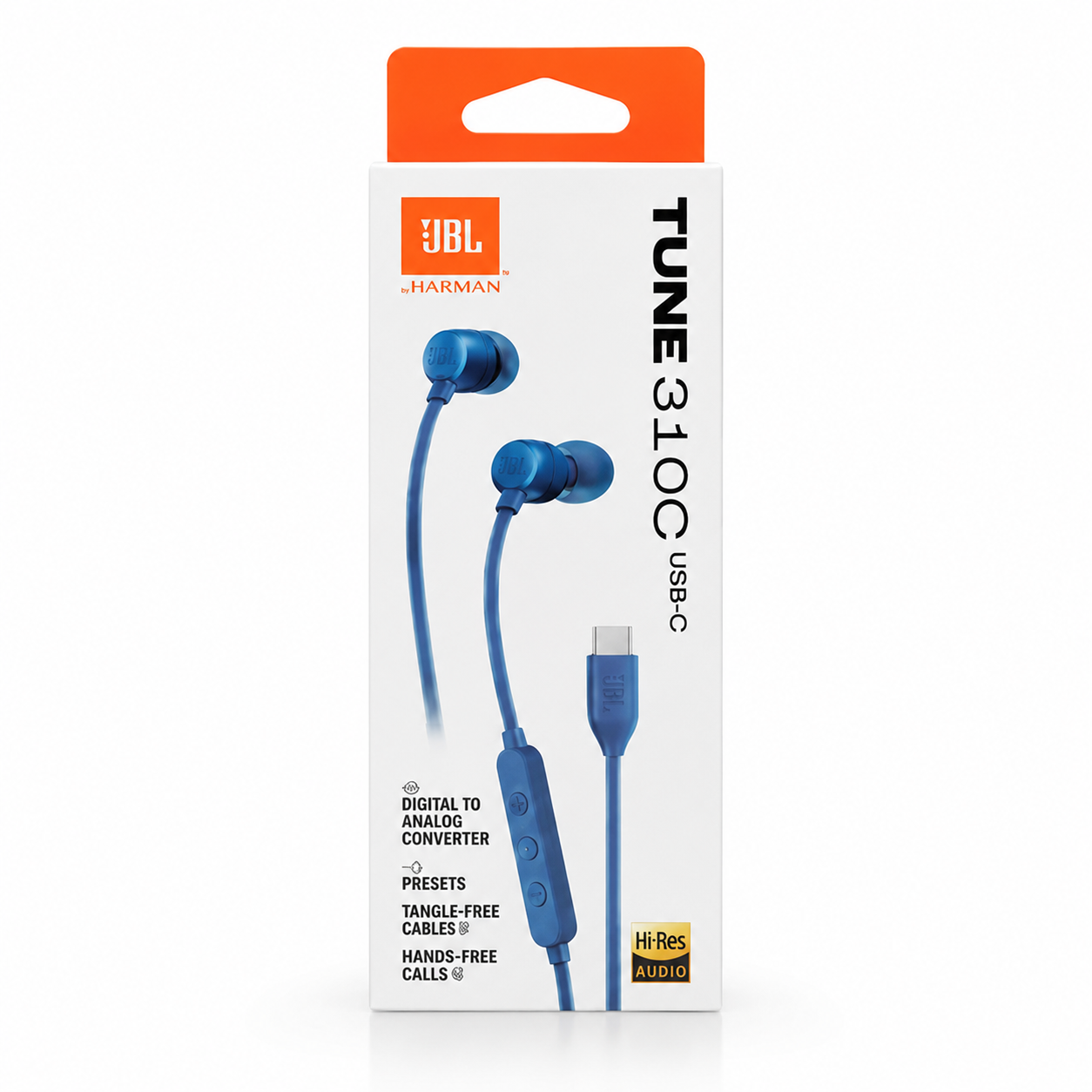 JBL TUNE 310C Hi-Res Type-C Wired In-Ear Headphones with Mic and Comfortable Ear Cushions, blue