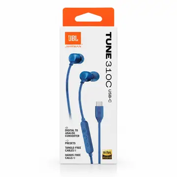 JBL TUNE 310C Hi-Res Type-C Wired In-Ear Headphones with Mic and Comfortable Ear Cushions, blue