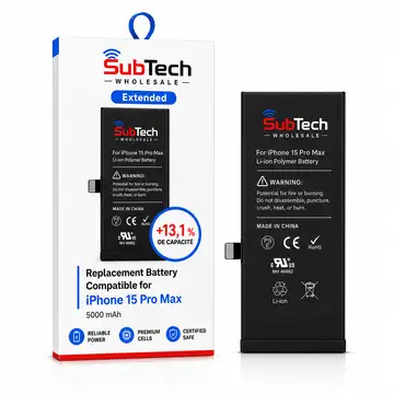 SubTech Extended Battery for iPhone 15 Pro Max – 5000 mAh (+13.1%)