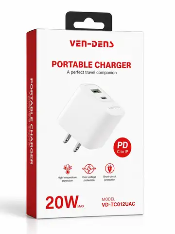 Ven-Dens 20W Dual-Port Full Charger With C-C Cable- White VD-TC012UACP