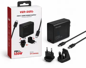 Ven-Dens 120W 4-Port Full Charger with C-C Cable- White SP-CDK002