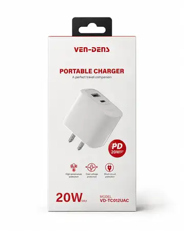 Ven-Dens 20W Dual-Port Full Charger with C-C Cable- White VD-TC012UAC