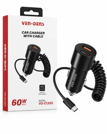 Ven-Dens Car Charger With Cable 60W VD-CC025