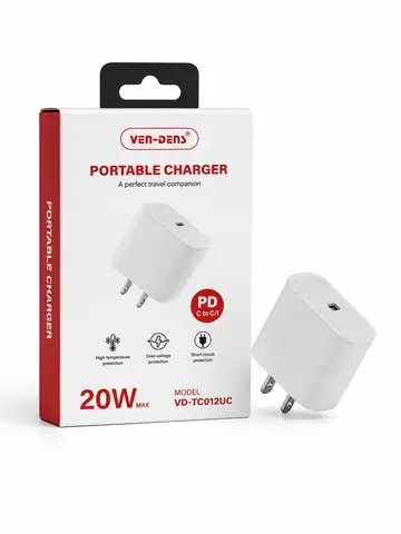 Ven-Dens 20W Dual-Port Full Charger with C-C Cable- White VD-TC012UC