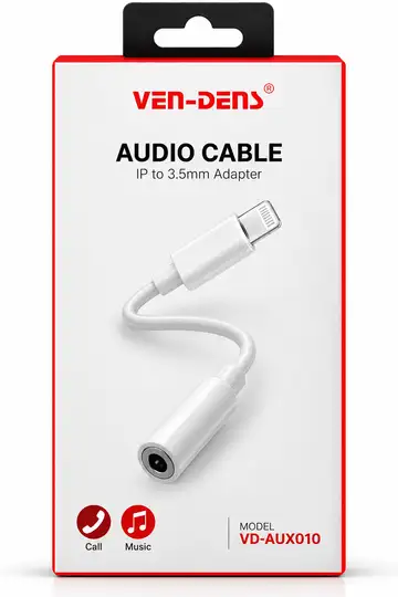 **VEN-DENS VD-AUX010 Lightning to 3.5mm Audio Adapter – iPhone to AUX Headphone Jack**