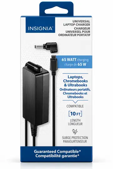 **Insignia 65W Universal Laptop Charger – 10 ft Cable with Surge Protection**