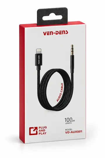 VEN-DENS VD-AUX001 Lightning to 3.5mm Audio Cable – 1M with package