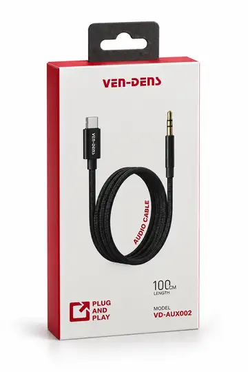 VEN-DENS VD-AUX002 USB-C to 3.5mm Audio Cable – 1M with package