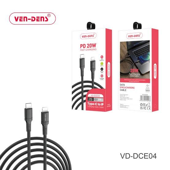 Ven-Dens 27W QD3.5 Type-c To Lightning Data Cable – NON MFI 1.5M – Black (VD-DCE04)