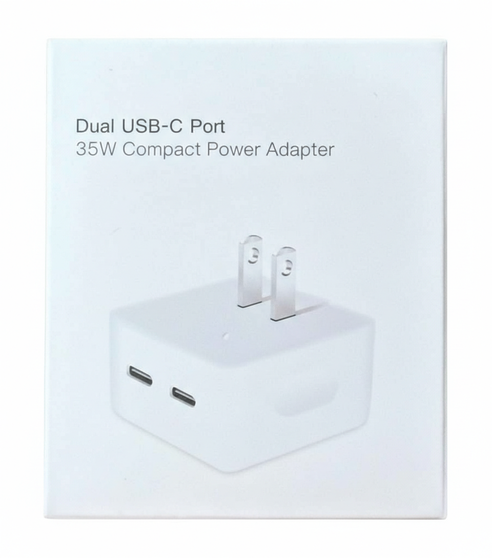 iPHONE 35W Dual USB-C Port Compact Power Adapter.