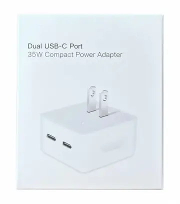 iPHONE 35W Dual USB-C Port Compact Power Adapter.