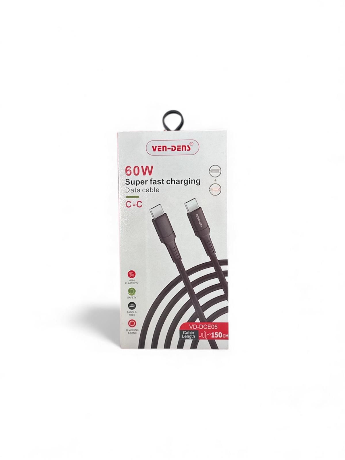 Ven-Dens 60W QD3.5 Type-C To Type-C Data Cable 1.5M – Black (VD-DCE05)