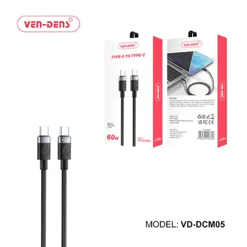 Ven-Dens 60W Type-C to Type-C Thumb Data Cable 1M – Black (VD-DCM05)